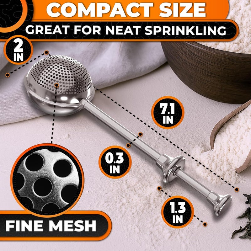 Evrblock Flour Duster for Bread Baking – 7.1" Flour Sprinkler for Bread Baking with Spring Handle – 304 Stainless Steel, One-Handed Operation, Compact Size, Dishwasher Safe | Powdered Sugar, Cocoa and Spices - Image 2
